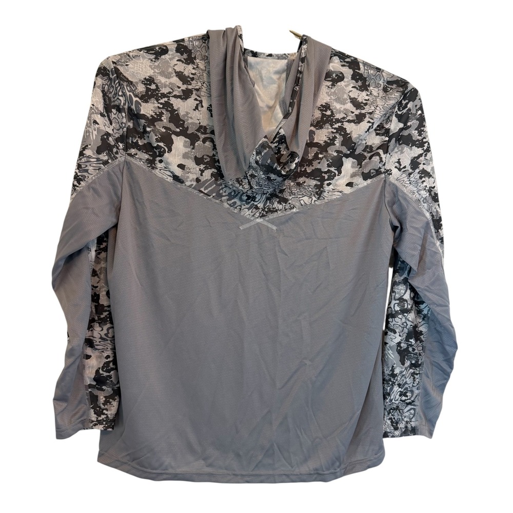 Huk Sun Shirt Mens XL Performance Fishing Hoodie Grey Camo Long Sleeve Mesh - Picture 8 of 12